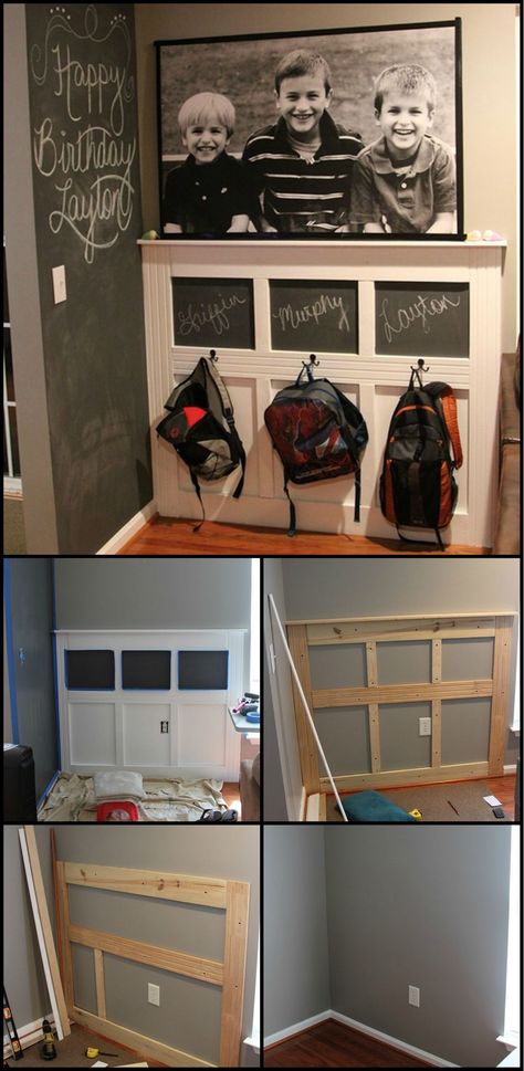 How To Build A Backpack Station Keeping the school stuff together makes the stress of mornings less for everyone in the family. If you’re looking for storage system for your kid’s backpacks, then this DIY backpack station might interest you! Backpack Station, School Station, Diy Backpack, Kids Storage, Boy's Room, Getting Organized, Design Interior, A House, Home Remodeling