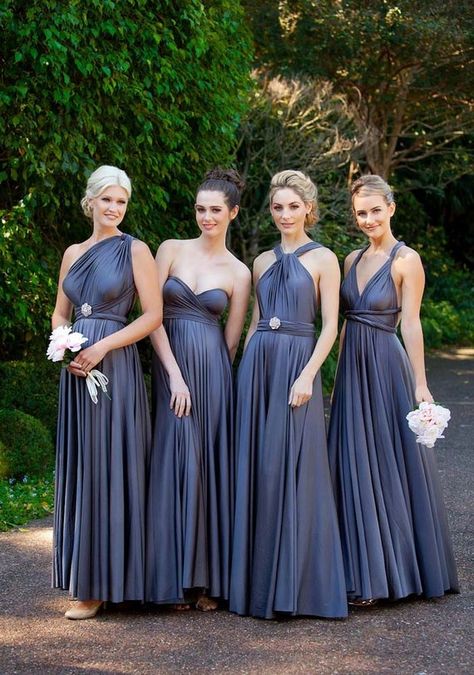 Convertible Long Bridesmaid Dresses By Goddessbynature / http://www.himisspuff.com/convertible-bridesmaid-dresses/2/ Grey Bridesmaid Dresses Long, Gray Formal Dress, Australian Wedding Dresses, Cheap Gowns, Grey Bridesmaids, Multi Way Dress, Grey Bridesmaid Dresses, Infinity Dress, Evening Dress Fashion