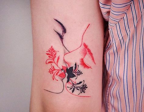 Tattoodo on Instagram: “Lovely piece by @roda.tattooer in Seoul, Korea #TATTOODO” Art Kissing, Couple Tattoos Love, Kiss Face, Tattoo Face, Wrist Tattoos For Women, Flowers Tattoo, Tattoo Portfolio, Face Tattoos, Line Tattoos