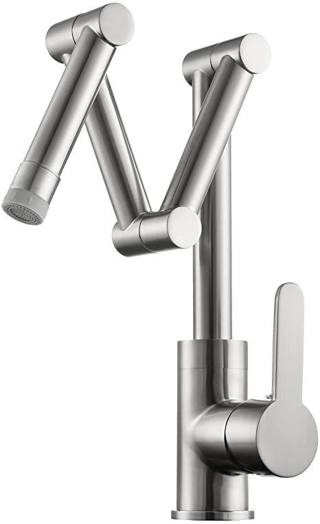 TVBNHU Pot Filler Faucet, Brass Folding Kitchen Faucet with Dual Mode Spout, Three Extention Arm Kitchen Sink Faucet, Single Hole Deck Mounted Cold and Hot Kitchen Mixer Tap,Brushed Nickel Restaurant Sink, Folding Kitchen, Water Spout, Brass Sink, Healthy Water, Pot Filler Faucet, Sink Mixer Taps, Pot Filler, Kitchen Mixer Taps