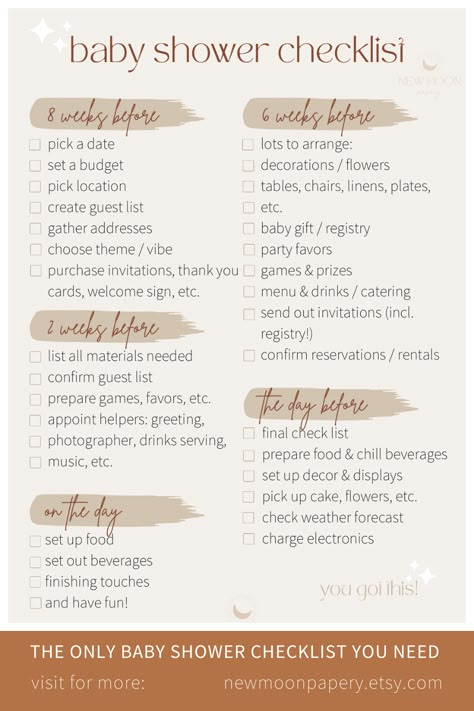 Checklist Ideas, Shower Checklist, Simple Gender Reveal, Baby Shower Themes Neutral, Baby Shower Checklist, Bebe Shower, Party Checklist, Baby Shower Theme Decorations, Unisex Baby Shower