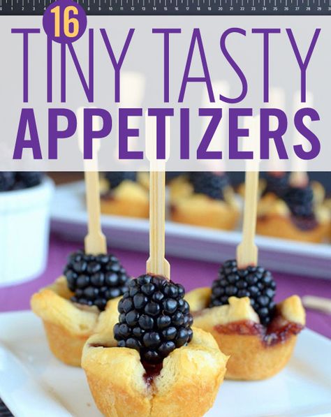 Make these tiny appetizers for your party this weekend! Your friends will think you're a master chef. Tiny Appetizers, Krampus Party, Blackberry Brie, Tasty Appetizers, Tiny Foods, Mini Appetizers, Brie Bites, Wine Pairings, Bridal Tea