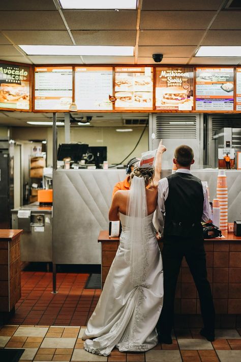 Post Wedding Whataburger Wedding Fast Food Pictures, Bride Eating Burger, Whataburger Photoshoot, Wedding Fast Food, Post Wedding Shoot, Whataburger Wedding, Couple Prom Pictures, In And Out Burger, Prom Photos