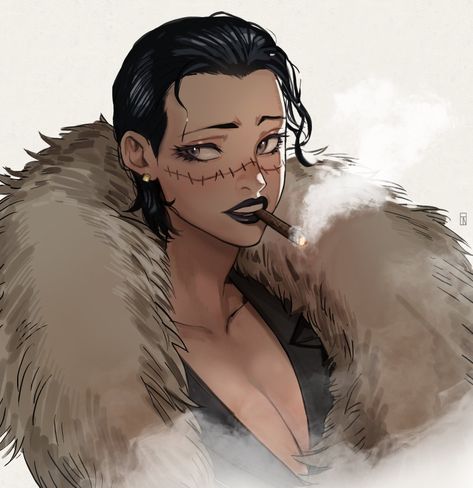 Crocodile One Piece, Sir Crocodile, Slicked Back Hair, Black Lips, Gray Eyes, One Piece Drawing, One Piece Fanart, Hair Reference, Female Character Design