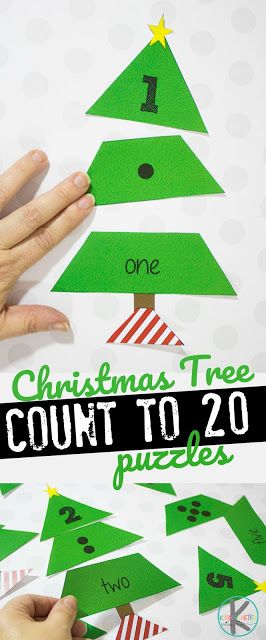 FREE Christmas Tree Count to 20 Puzzles - fun, hands on math game to help preschool and kindergarten age practice counting, number words, and more. #christmas #christmasmath #preschool #kindergarten #counting #freeprintable #christmasprintables Christmas Learning Activities, Christmas Math Activities, Christmas Learning, Kindergarten Christmas, 20 Number, Counting To 20, Christmas Kindergarten, Christmas Puzzle, Christmas Math