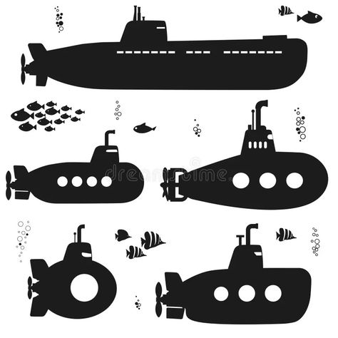 Illustration about Submarine set black silhouette, undersea vehicle with fishes, funny underwater boat with periscope. Flat design. Vector. Illustration of deep, sign, cute - 143857075 Submarine Silhouette, Submarine Illustration, Submarine Drawing, Lazer Engraver, Underwater Boat, Submarine Art, Aquatic Design, Scuba Vbs, Shipping Forecast