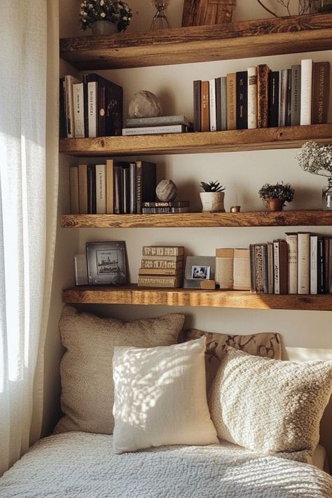 Add storage without taking up floor space with these DIY floating shelves! Perfect for small homes. #FloatingShelves #SmallSpaceSolutions #DIYStorage