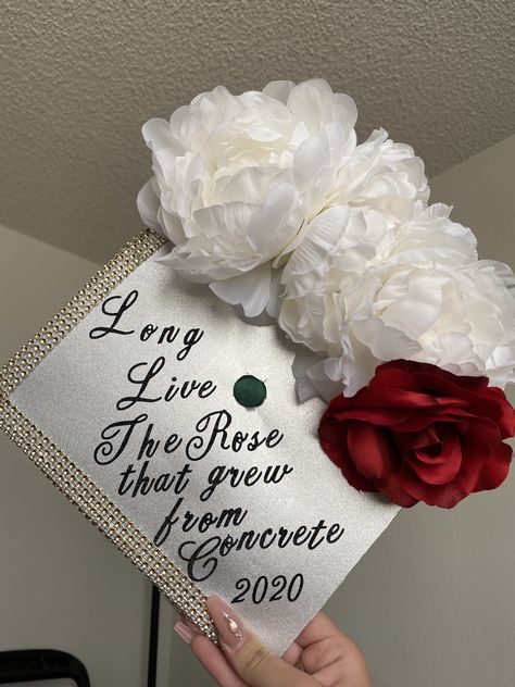 Poem by Tupac inspired my high school graduation cap👩🏻‍🎓 The Rose that grew from Concrete Rose That Grew From Concrete Grad Cap, Tupac Graduation Cap, Graduation Things, Concrete Rose, Graduation Cap Ideas, Grad Cap Decorated, Graduation Cap Decoration Diy, High School Graduation Cap, College Graduation Cap Decoration