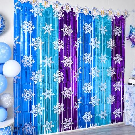 Winter Photo Booth, Frozen Theme Party Decorations, Snowflake Birthday Party, Frozen Birthday Party Decorations, Frozen Decorations, Frozen Party Decorations, Fringe Curtains, Streamer Backdrop, Frozen Themed Birthday Party