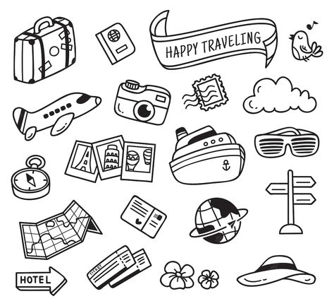 Travel Doodles, Travel Clipart, Arte Doodle, Doodle Style, Soyut Sanat Tabloları, Doodle On Photo, Sketch Notes, Bullet Journal Art, Journal Themes