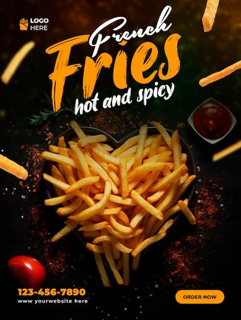 French Fries Template, French Fries Poster Design, Fast Food Social Media Post Design Ideas, French Fries Poster, Fast Food Social Media Design, Food Marketing Design, Fries Video, Food Social Media Design, Food Social Media Post Design