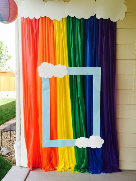 Rainbow unicorn party photo booth Rainbow Theme Photo Booth, Rainbow Photo Booth, Instagram Booth, Care Bears Birthday Party, Rainbow Unicorn Birthday Party, Rainbow Themed Birthday Party, Giveaway Ideas, Care Bear Party, Care Bear Birthday