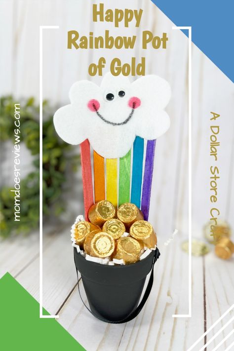 Dollar Store Happy Rainbow Pot of Gold Craft - Mom Does Reviews Rainbow Pot Of Gold Craft, Smile Craft, Pot Of Gold Craft, Rainbow Pot Of Gold, Pink Tools, Rainbow Wreath, Happy Rainbow, Pink Crafts, Leprechaun Hats