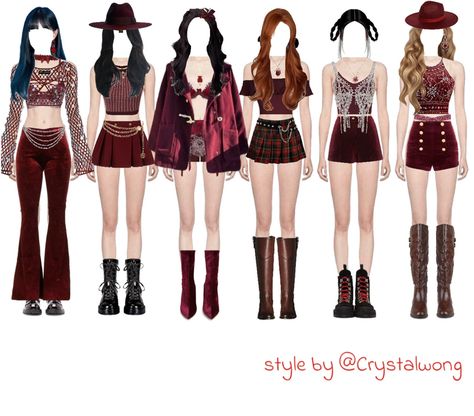 Enchanted Outfit, Jellyfish Core, Gg Outfits, Korean Fashion Kpop Inspired Outfits, Maroon Outfit, Kpop Fits, Korean Fashion Kpop, Performance Outfits, Bts Inspired Outfits