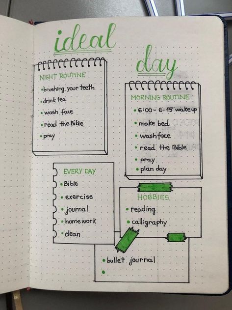 Ideal Day Bullet Journal, Bullet Journal Work, Ideal Day, Bullet Journal Page, Journal Inspiration Writing, Bullet Journal Ideas Templates, Creating A Bullet Journal, Bullet Journal Mood Tracker Ideas, Bullet Journal Paper