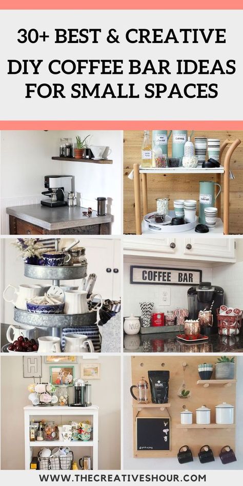 Home Office Coffee Bar Ideas, Bar Cart Coffee Station Ideas, Coffee Bar Station Small Spaces Office, Tiny Kitchen Coffee Station, Small Corner Coffee Station, Small Space Coffee Bar Ideas, Coffee Bar Ideas Countertop, Coffee Bar Cart Ideas Small Spaces, Coffee Cart Ideas Small Spaces