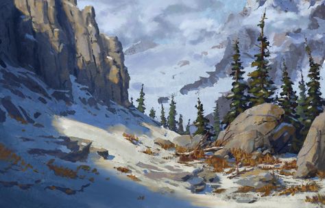 ArtStation - Mountain Air, Calder Moore Boardgame Design, Environment Painting, Fantasy City, Fairytale Art, Matte Painting, Fantasy Art Landscapes, Mountain Art, Fantasy Artist, Animation Background