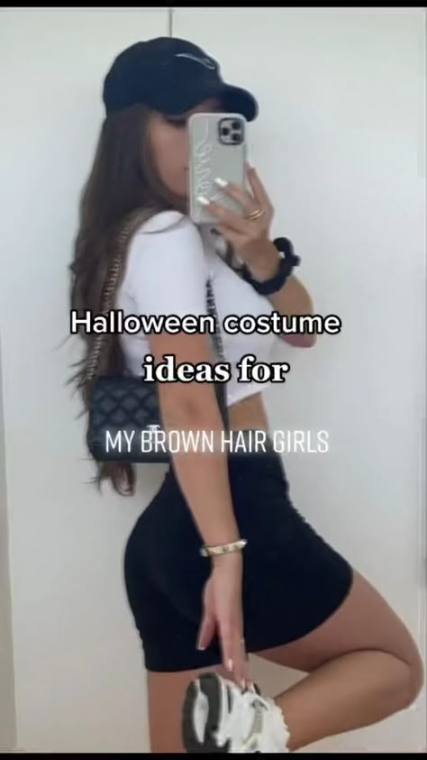 Hot Easy Halloween Costumes For Women, Female Halloween Costumes Brown Hair, Halloween Costumes Women With Brown Hair, Costumes For Women With Brown Hair, Brown Dress Costume Halloween, Halloween Costumes You Can Find In Your Closet, Brown Girl Costumes Halloween, Black Shorts Halloween Costume, Costume Ideas For Brown Hair