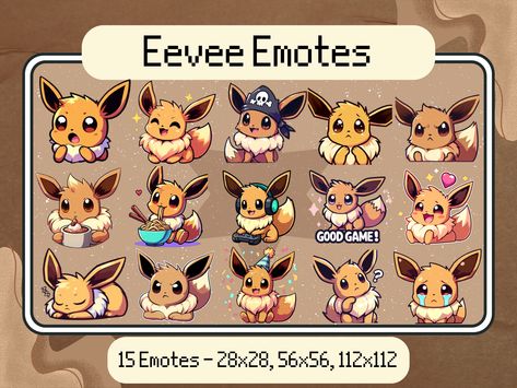 Pokemon Twitch Emotes, Free Twitch Emotes, Cute Eevee, All Eevee Evolutions, Emote Ideas, Eevee Evolution, Badge Ideas, Twitch Streaming, Emotes Twitch