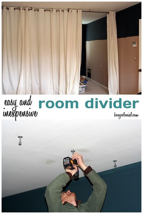 Kvar-FAIL: the story of a room divider - Loft Curtains, Ikea Curtain, French Doors Bedroom, Curtain Divider, Small Bedroom Remodel, Closet Curtains, French Door Curtains, Diy Room Divider, Basement Plans