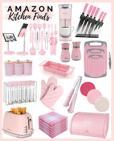 Girly House Decor, Pink Kitchen Accessories, Girly House, Pink Apartment, Pink Kitchen Decor, Amazon Kitchen Finds, First Apartment Essentials, Apartment Tips, Apartment Needs