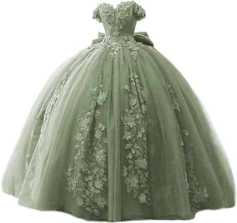 Sage Green Quinceanera Dresses, Green Quince Dress, Poofy Prom Dresses, Green Quinceanera Dresses, Green Tulle, Quince Decorations, Quince Dress, Beaded Tulle, Sweet 16 Dresses