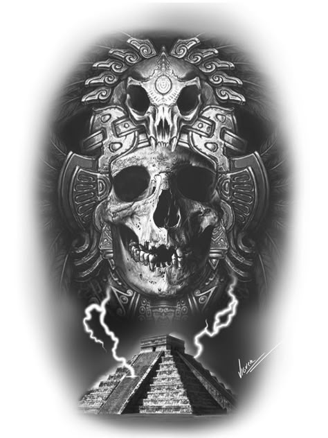 Aztec Skull Tattoo, Egypt Tattoo Design, Aztec Warrior Tattoo, Aztec Skull, Warrior Tattoo Sleeve, Lion Art Tattoo, Mayan Tattoos, Aztec Tattoos, Helmet Tattoo