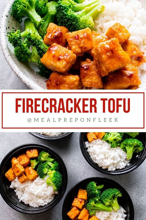 Firecracker Tofu Recipe, Broccoli And Tofu Recipes, Tofu Dinner Ideas, Extra Firm Tofu Recipes, Tofu Meal Prep, Firecracker Tofu, Broccoli Chicken Recipes, Firm Tofu Recipes, Firecracker Sauce