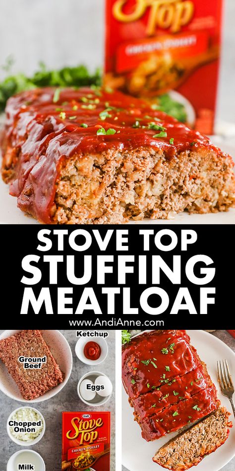 Stove top stuffing meatloaf is baked in a zesty sauce with crispy edges. Boxed stuffing is a shortcut to decreased time in the kitchen and increased flavor. Stuffing Stuffed Meatloaf, Cozy Cook Meatloaf, Boxed Stuffing Meatloaf, Meatloaf On The Stove, Meatloaf Made With Stovetop Stuffing, Easy Meatloaf Recipe With Stove Top Stuffing Meat Loaf, Easy Meatloaf Recipe With Stove Top Stuffing, Meatloaf Using Stuffing, Meatloaf With Boxed Stuffing