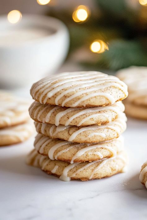 With hints of cinnamon and nutmeg and a sweet eggnog glaze, these festive Eggnog Snickerdoodles bring cozy holiday flavors to every soft, buttery bite! Eggnog Snickerdoodles, Eggnog Glaze, How To Make Eggnog, Eggnog Dessert, Holiday Flavors, Easy Eggnog, Cozy Holiday, Cookie Mix, Dinner Recipes Crockpot