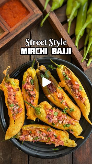 Chilli Bajji Recipe, Mirchi Bajji, Red Chilli Powder, Love Street, Deep Fry, Gujarati Recipes, Chaat Masala, Hot Oil, Coriander Leaves