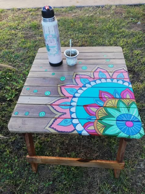 Painted Picnic Tables, Painted Outdoor Furniture, Painted Benches, Whimsical Painted Furniture, Whimsical Furniture, Deck Paint, Fence Art, Painted Chairs, Painting Furniture Diy