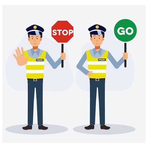 Vector traffic police holding sign stop ... | Premium Vector #Freepik #vector #security-man #security-guard #police-uniform #police-man Traffic Police Illustration, Police Tools, Community Helpers Pictures, Security Man, Police Sign, Holding Sign, Police Duty, Cap Drawing, Doctor Drawing