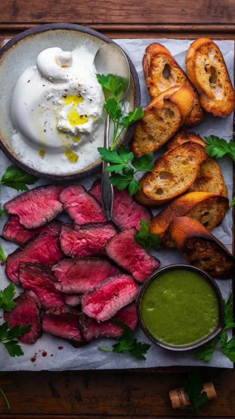 Steak Burrata, Jalapeño Hot Sauce, Burrata Crostini, Dennis Prescott, Hot Damn, Grilled Steak, Tea Sandwiches, Party Food Appetizers, Appetizers For Party