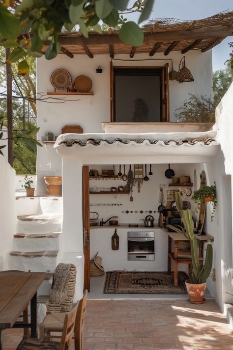 Tiny Greek House, Mexican Style Tiny Home, Mediterranean Tiny House, Desert Tiny House, Bohemian Tiny House, Small Concrete House, Cozy Tiny Home, Tiny House Hacks, Micro Homes