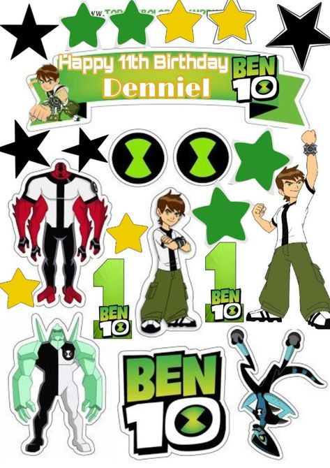 Ben 10 Cake, Paw Patrol Decorations, Spiderman Birthday Cake, Happy 11th Birthday, Sugar Flowers Cake, Ben Ten, Ariel Birthday, Birthday Cake Topper Printable, Spiderman Birthday