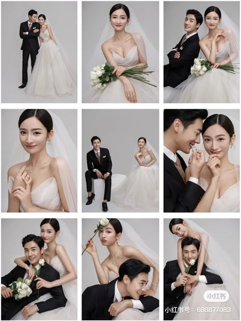 Prenup Korean Style, Wedding Poses Studio, Wedding Pre Photoshoot, Wedding Pictures Studio, Wedding Pictures In Studio, Wedding Poses Korean, Pre Wedding Poses Studio, Wedding Studio Photography Ideas, Prenup Photoshoot Studio