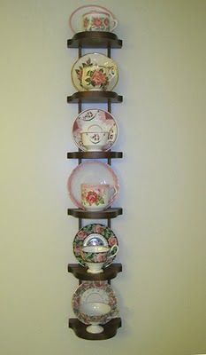 I have a set of tea cups that I'd love to display--this wouldn't be so hard to make, I think. Tea Set Display, Tea Cup Display, Cup Display, Tea With Friends, Tea Display, Teacup Crafts, Wall Display Shelves, Tea Cup Collection, Broken Dreams