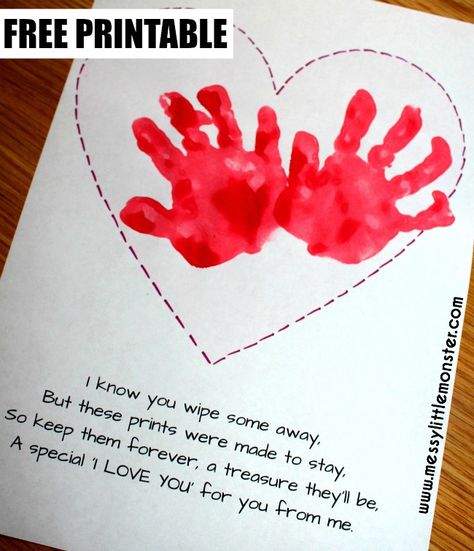 Handprint Poem - An adorable handprint heart keepsake Handprint Heart, Handprint Poem, Preschool Valentine Crafts, Valentines Poems, Valentines Day Poems, Handprint Keepsake, Valentine Art Projects, Free Printable Crafts, Preschool Valentines