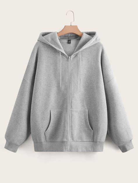 Light Grey Casual  Long Sleeve Cotton Plain Zip Up  Slight Stretch Fall/Winter Plus Size Sweatshirts Hoddies Outfits, Shein Plus Size, Aesthetic Hoodies, Hoodie Png, Thermal Hoodie, Stylish Hoodies, Plus Size Cocktail Dresses, Fashion Top Outfits, Plus Size Clothes