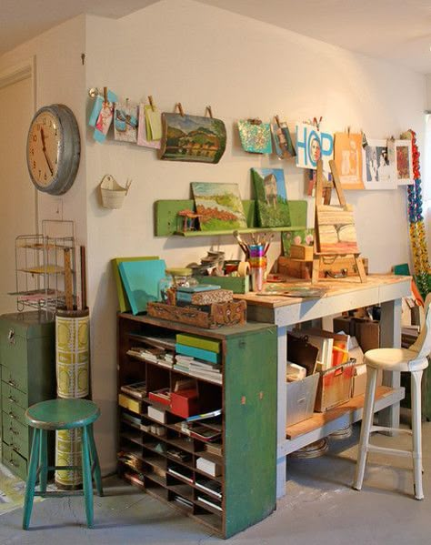 Susan Neil's studio Where Women Create, Office Shelves, Art Studio Space, Shelves Ideas, Studio Spaces, Art Studio Organization, Art Studio Room, Art Studio Design, Studio Office