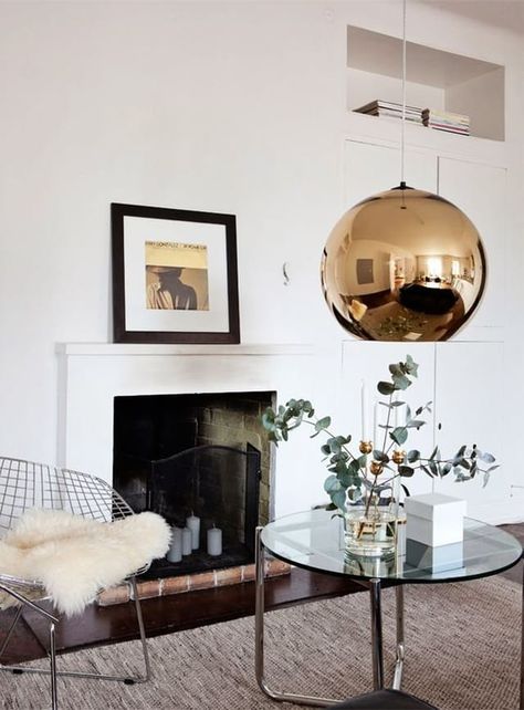 Exposed Brick Walls, Lighting Design Interior, Tom Dixon, Fireplace Mantel, Fireplace Mantle, Style At Home, A Living Room, Scandinavian Home, My New Room