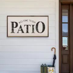 The Covered Porch | Antique Farmhouse Farmhouse Patio Wall Decor, Back Patio Wall Decor Ideas, Welcome To Our Patio Sign, Patio Signs Diy Quotes, Back Porch Signs, Porch Signs Diy Quotes, Patio Sign Ideas, Patio Signs Outdoor, Outdoor Patio Signs