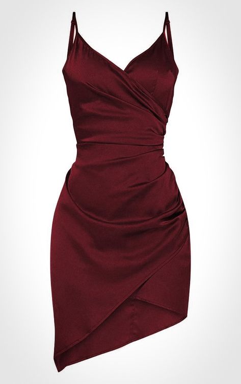 Satin Wrap Dress Short, Maroon Dress Short, Burgundy Hoco Dresses, Vestidos Color Vino, Satin Wrap Dress, Wrap Dress Short, Maroon Dress, Grad Dresses, Burgundy Dress