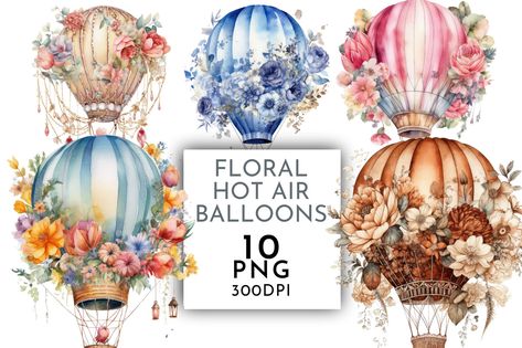 Floral Hot Air Balloon, Hot Air Balloon Tattoo, Air Balloon Tattoo, Hot Air Balloon Clipart, Balloon Tattoo, Nursery Illustration, Luxurious Decor, Balloon Clipart