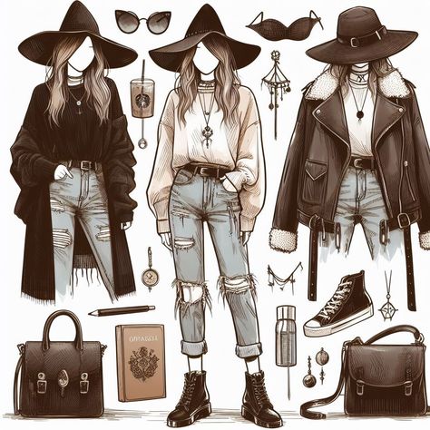 Indie Music Aesthetic Outfits, Pagan Outfits Witches, Urban Witch Aesthetic, Painting Cupcakes, Wiccan Outfits, Casual Witch Outfit, Witch Outfit Aesthetic, Witch Core Outfits, Extravagant Outfits