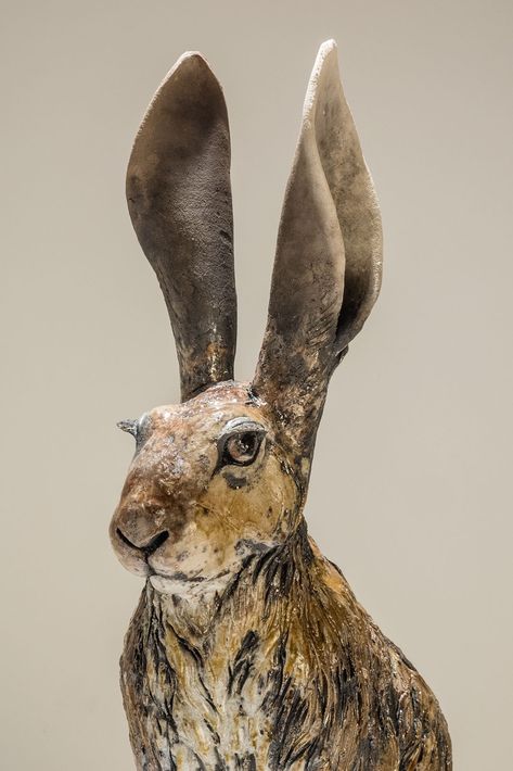 hare-sculptures-5 - Nick Mackman Animal Sculpture Line Drawing Images, Paper Mache Animals, Rabbit Sculpture, Pottery Animals, Scale Art, Big Ears, Paper Mache Sculpture, Line Drawings, Rabbit Art