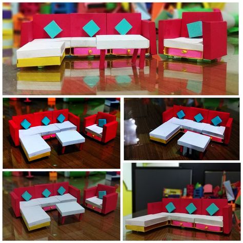 Multifunctional Paper SofaBed, Nid Studio test, Nift Situation test Nift Situation Test Models, Nift Preparation, Nift Situation Test, Dollhouse Living Room, Box Crafts, Crafts Origami, Cardboard Box Crafts, Art Painting Tools, Easy Paper Crafts Diy