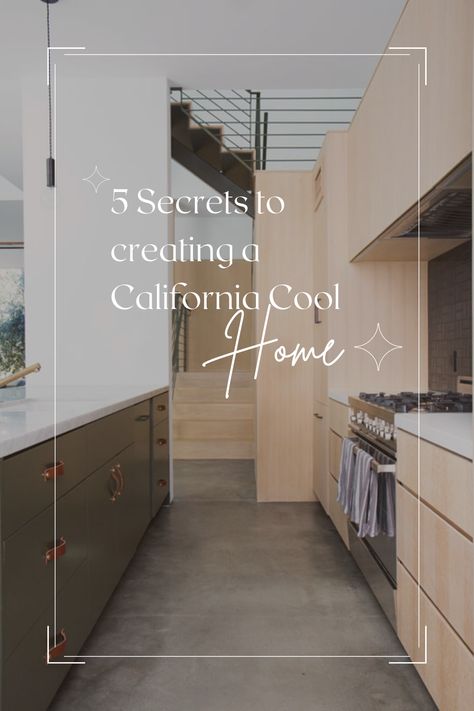 Want to know the secret to creating a home with that Cali-cool feel? Check out this article for more details. #calicool #interiordesign #home #dreamhome #homeinspo #inspiration #inspo #designinspo California Aesthetic Home Decor, Cali Casual Living Room, Malibu Style Interior Design, Cali Cool Interior, Modern California Kitchen, California Decor Style, California Cool Living Room, California Home Aesthetic, California Interior Design Style