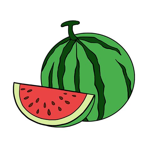 How to Draw a Watermelon - Really Easy Drawing Tutorial How To Draw A Watermelon, Watermelon Drawing For Kids, Cute Watermelon Drawing, Melon Drawing, Drawing Watermelon, Sketchbook Draws, Sunflower Drawing Easy, Hindi Project, Watermelon Drawing